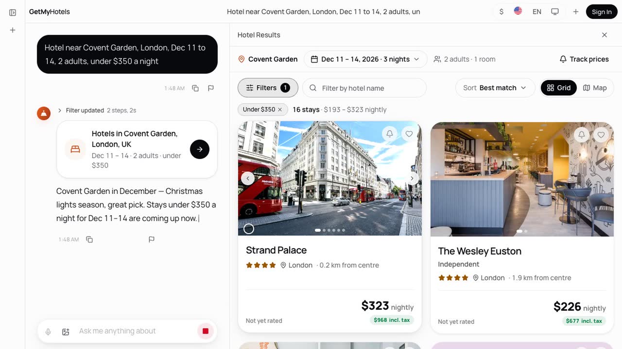 GetMyHotels booking flow demo